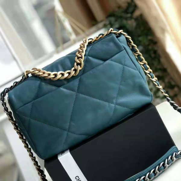 Chanel Women 19 Large Flap Bag in Goatskin Leather-Blue (3)
