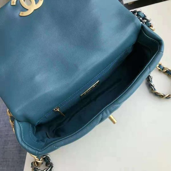 Chanel Women 19 Large Flap Bag in Goatskin Leather-Blue (9)