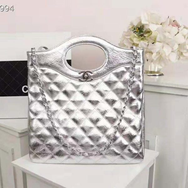 Chanel Women 31 Small Shopping Bag in Aged Calfskin Leather-Silver (2)