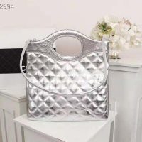 Chanel Women 31 Small Shopping Bag in Aged Calfskin Leather-Silver (1)