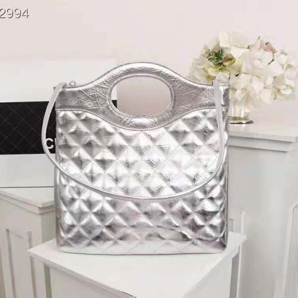 Chanel Women 31 Small Shopping Bag in Aged Calfskin Leather-Silver (3)