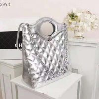 Chanel Women 31 Small Shopping Bag in Aged Calfskin Leather-Silver (1)