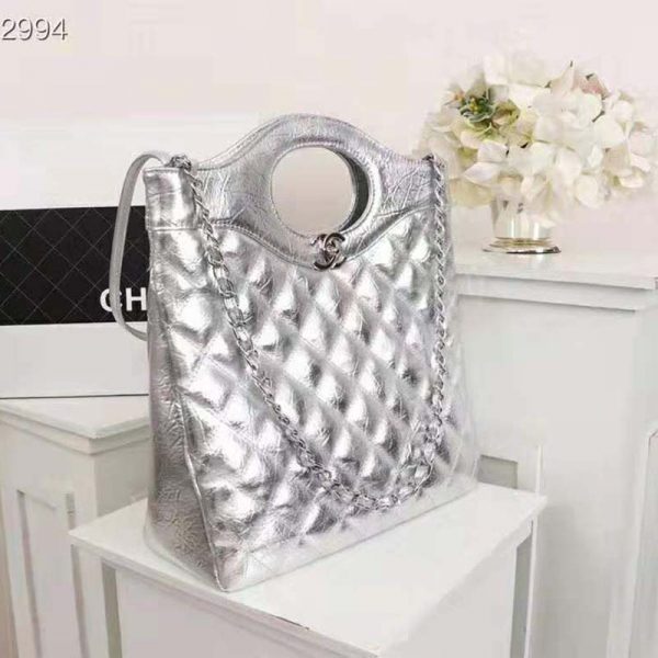 Chanel Women 31 Small Shopping Bag in Aged Calfskin Leather-Silver (4)