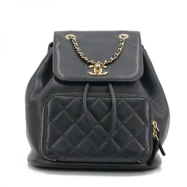 Chanel Women Backpack in Embossed Grained Calfskin Leather-Black (1)