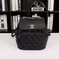 Chanel Women Backpack in Embossed Grained Calfskin Leather-Black (1)