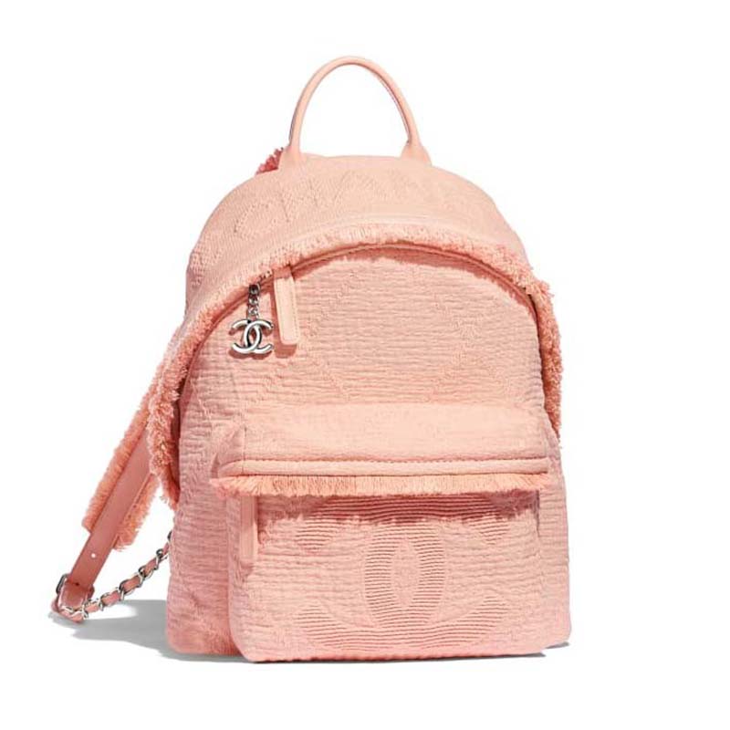 Chanel Women Backpack in Mixed Fiber Goatskin and Silver Metal-Pink - LULUX