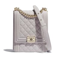 Chanel Women Boy Chanel Handbag in Grained Calfskin Leather-Beige (1)
