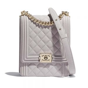 Chanel Women Boy Chanel Handbag in Grained Calfskin Leather-Beige