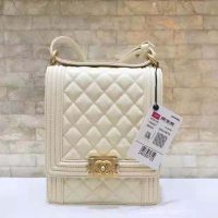 Chanel Women Boy Chanel Handbag in Grained Calfskin Leather-Beige (1)