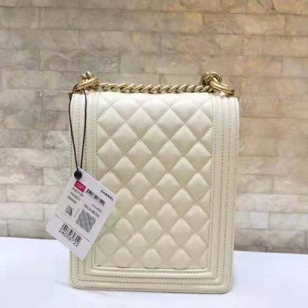 Chanel Women Boy Chanel Handbag in Grained Calfskin Leather-Beige (5)