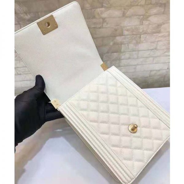 Chanel Women Boy Chanel Handbag in Grained Calfskin Leather-Beige (6)