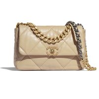 Chanel Women Chanel 19 Large Flap Bag in Goatskin Leather-White (1)