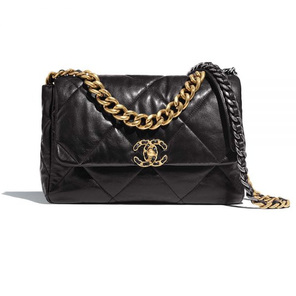 Chanel Women Chanel 19 Large Flap Bag in Goatskin Leather-Black (1)