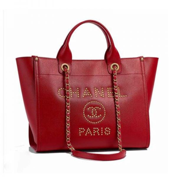 Chanel Women Chanel’s Large Tote Shopping Bag in Grained Calfskin Leather-Red (1)