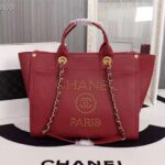Chanel Women Chanel's Large Tote Shopping Bag in Grained Calfskin Leather-Red - Image 2