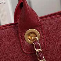 Chanel Women Chanel’s Large Tote Shopping Bag in Grained Calfskin Leather-Red (1)