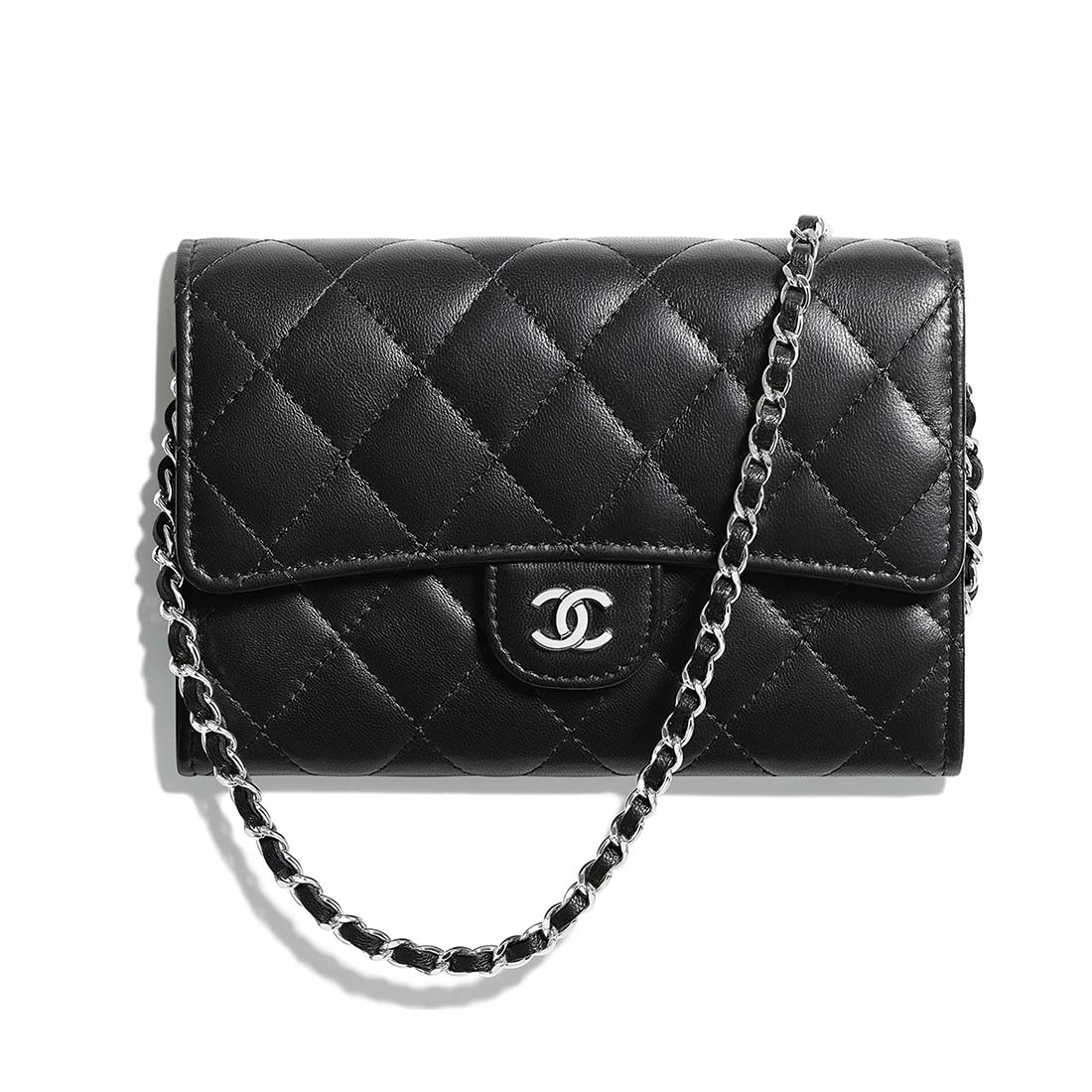 Chanel Women Classic Clutch with Chain in Lambskin Leather-Black - LULUX