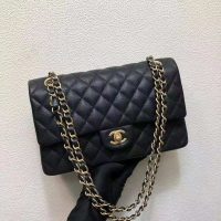 Chanel Women Classic Handbag in Grained Calfskin Leather-Black (1)