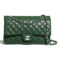 Chanel Women Classic Handbag in Lambskin Leather-Green (1)