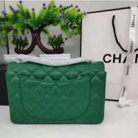 Chanel Women Classic Handbag in Lambskin Leather-Green (1)