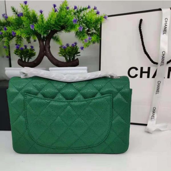 Chanel Women Classic Handbag in Lambskin Leather-Green (11)