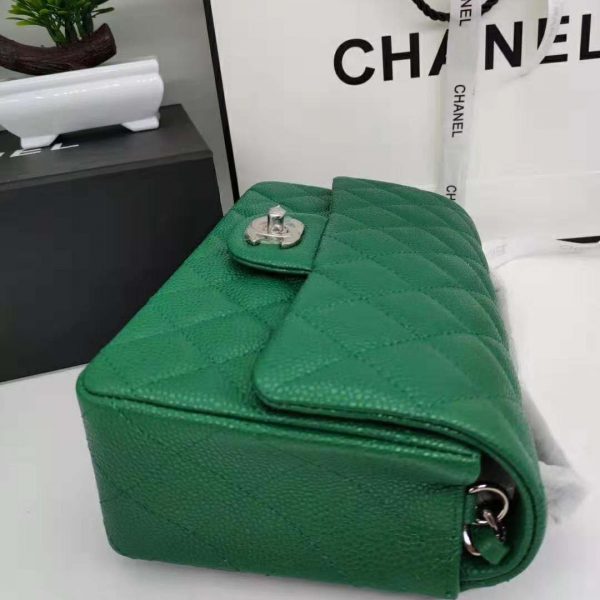 Chanel Women Classic Handbag in Lambskin Leather-Green (13)