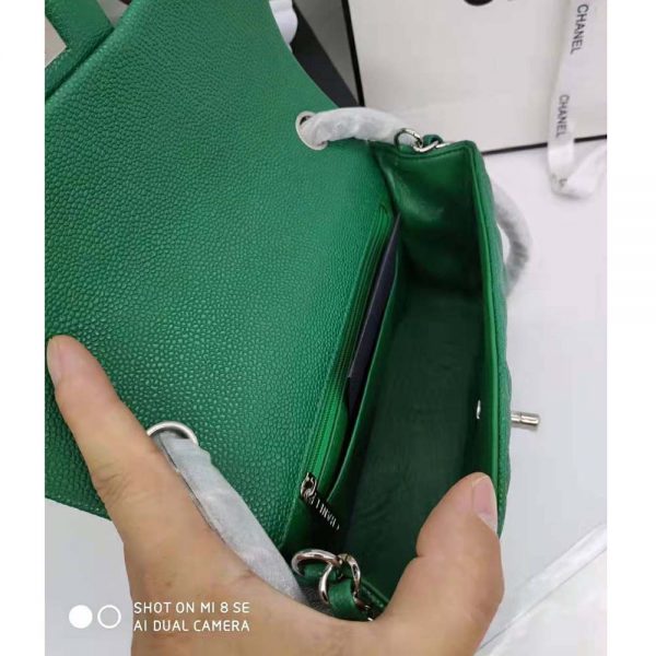 Chanel Women Classic Handbag in Lambskin Leather-Green (15)