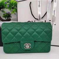 Chanel Women Classic Handbag in Lambskin Leather-Green (1)