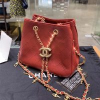 Chanel Women Drawstring Bag in Calfskin Leather-Maroon (6)