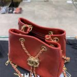 Chanel Women Drawstring Bag in Calfskin Leather-Maroon – Bild 7