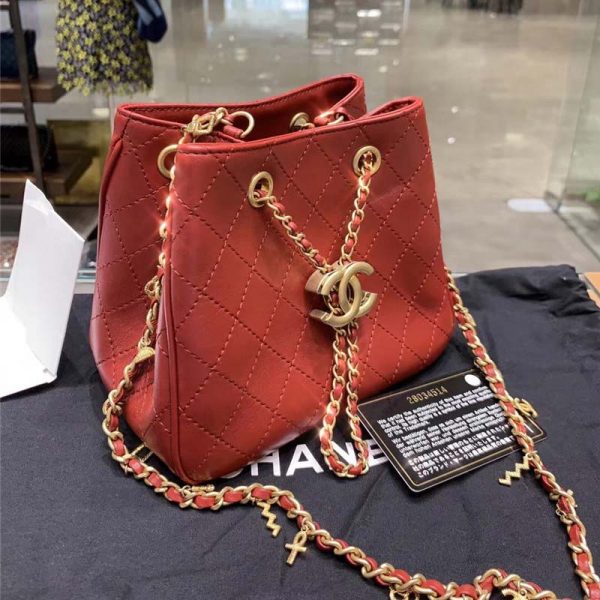 Chanel Women Drawstring Bag in Calfskin Leather-Maroon (5)