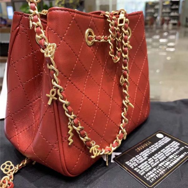 Chanel Women Drawstring Bag in Calfskin Leather-Maroon (7)