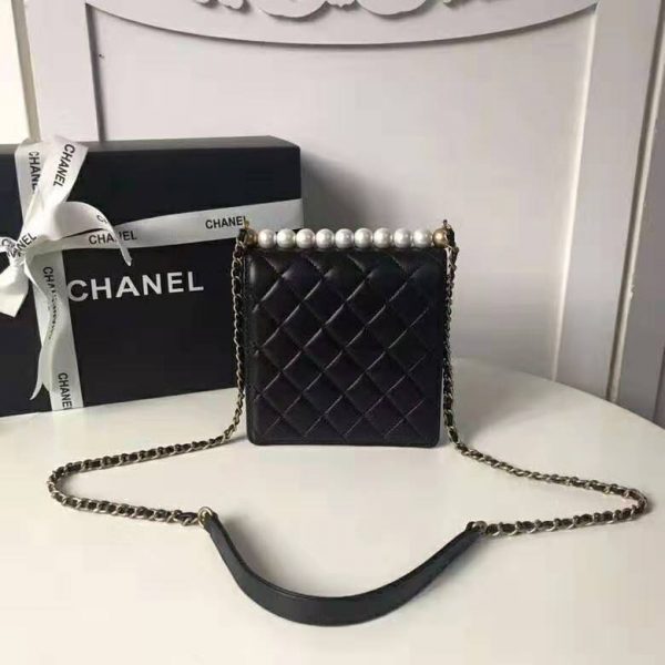 Chanel Women Flap Bag Black Ringer Pearl in Goatskin Leather (1)