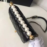 Chanel Women Flap Bag Black Ringer Pearl in Goatskin Leather (7)