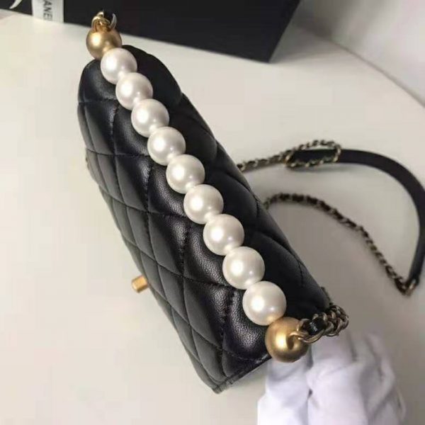 Chanel Women Flap Bag Black Ringer Pearl in Goatskin Leather (2)