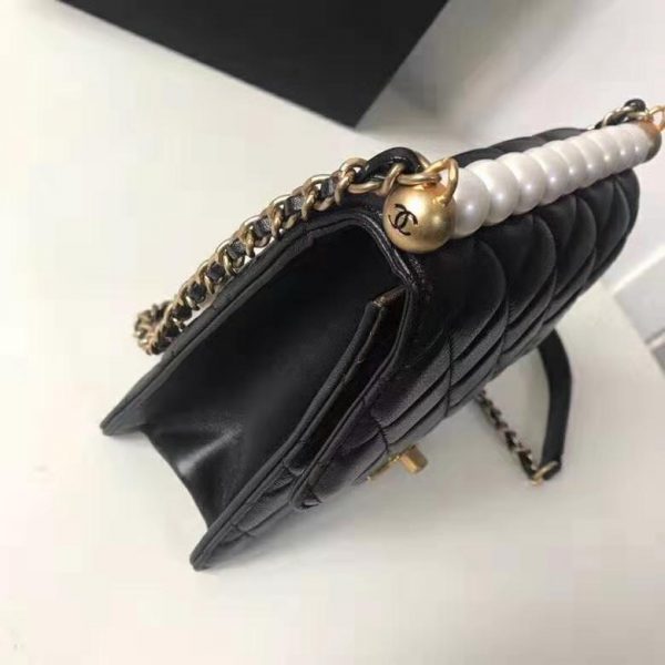Chanel Women Flap Bag Black Ringer Pearl in Goatskin Leather (3)