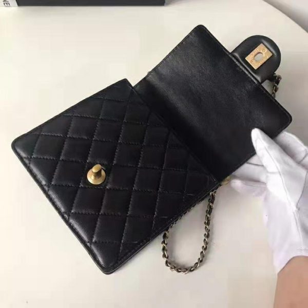 Chanel Women Flap Bag Black Ringer Pearl in Goatskin Leather (4)