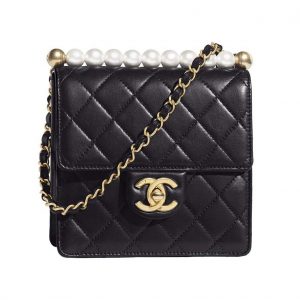 Chanel Women Flap Bag Black Ringer Pearl in Goatskin Leather