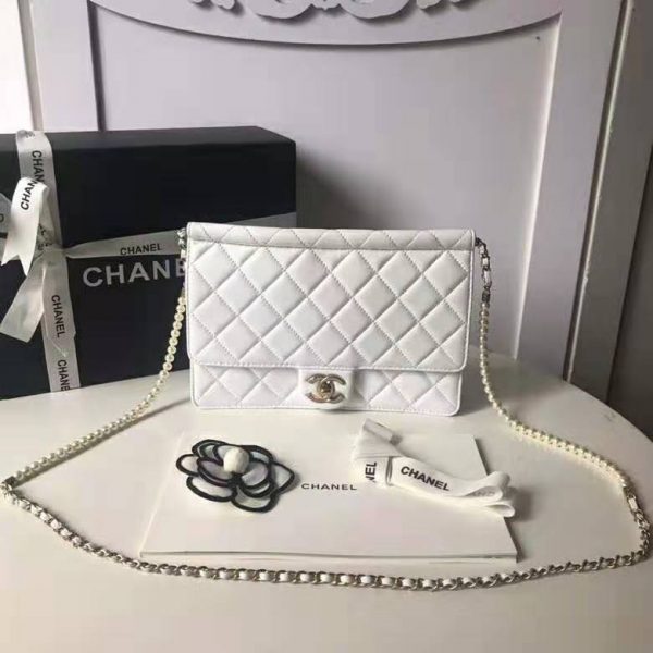 Chanel Women Flap Bag White Ringer Pearl in Goatskin Leather (2)