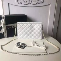 Chanel Women Flap Bag White Ringer Pearl in Goatskin Leather (1)