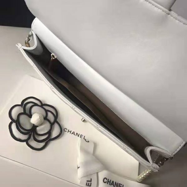 Chanel Women Flap Bag White Ringer Pearl in Goatskin Leather (8)