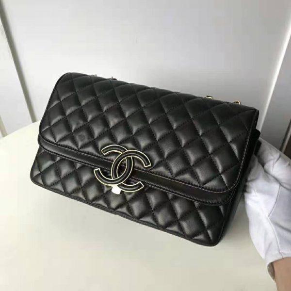 Chanel Women Flap Bag in Metallic Lambskin Leather-Black (3)