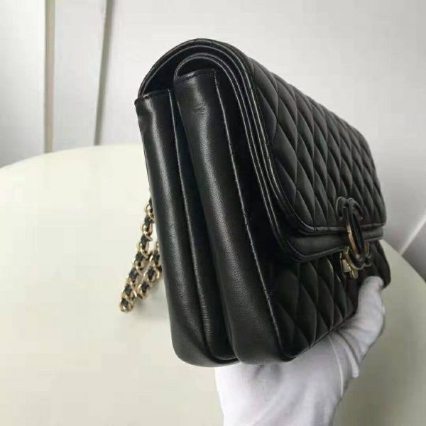 Chanel Women Flap Bag in Metallic Lambskin Leather-Black (6)