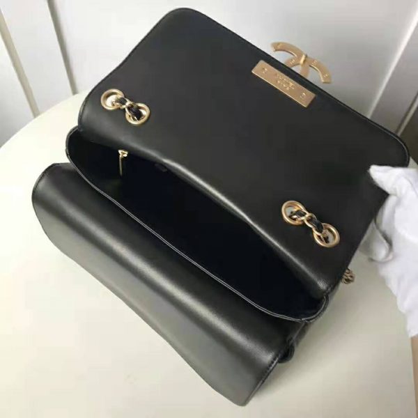 Chanel Women Flap Bag in Metallic Lambskin Leather-Black (8)