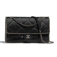 Chanel Women Flap Bag in Satin Leather-Black