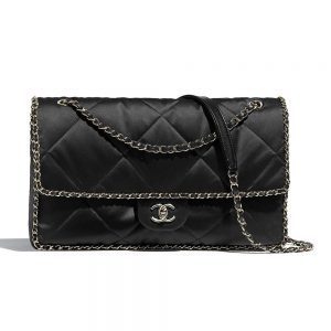 Chanel Women Flap Bag in Satin Leather-Black