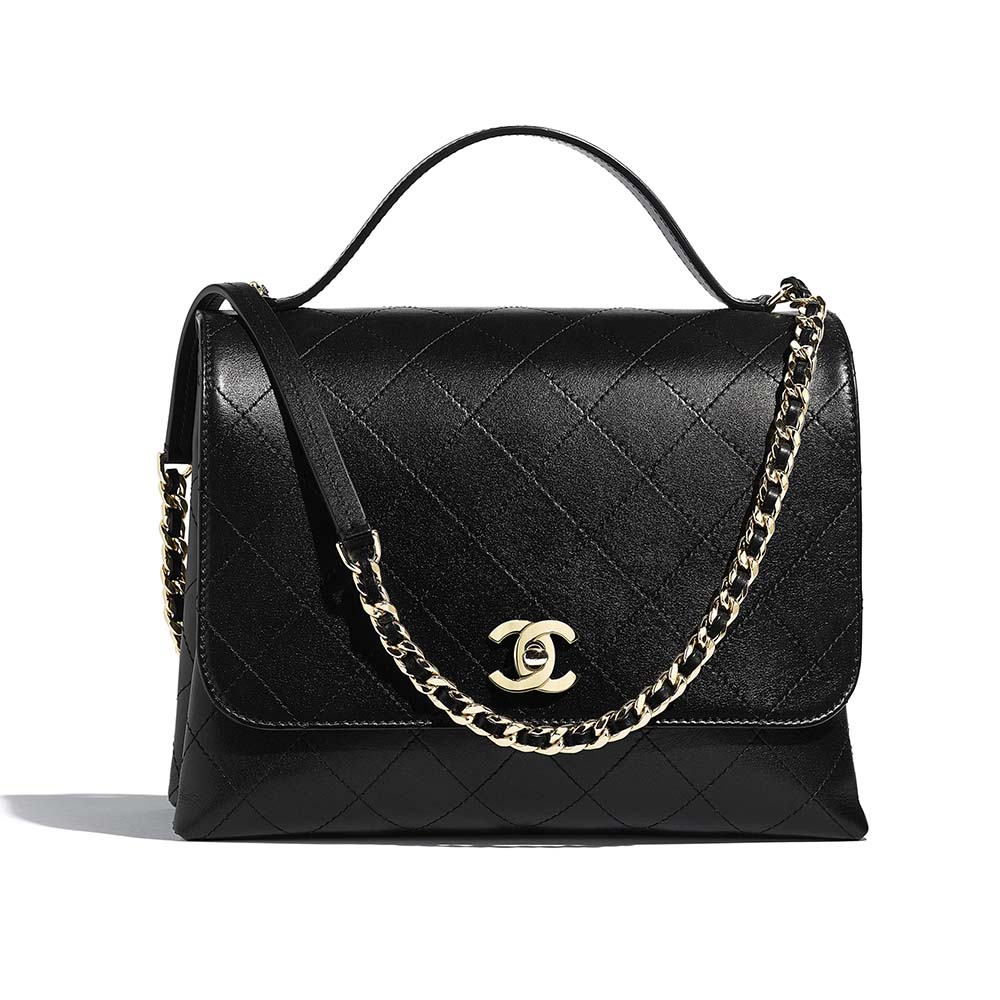 Chanel Women Flap Bag with Top Handle in Calfskin-Black - LULUX