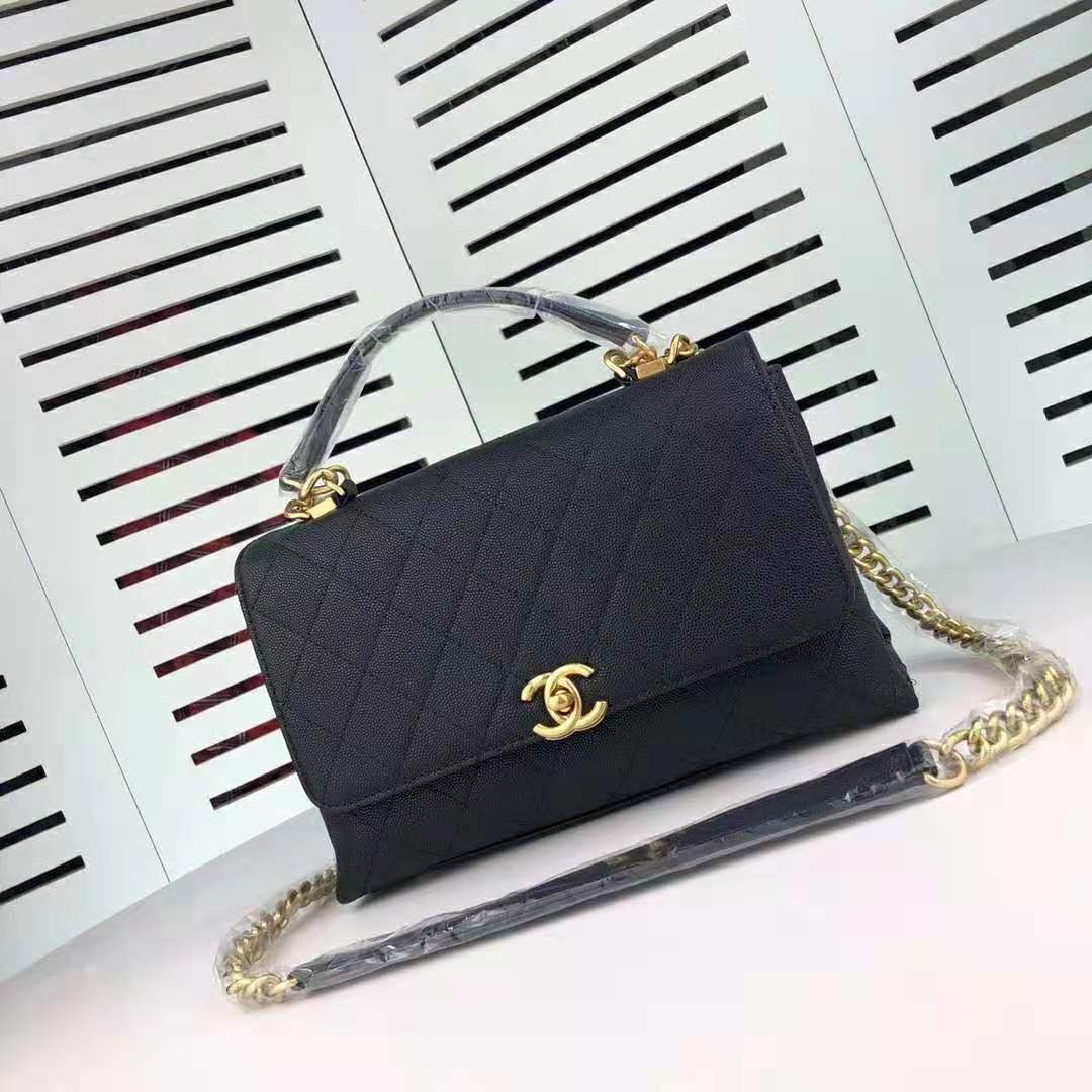 Chanel Women Flap Bag with Top Handle in Calfskin-Black - LULUX