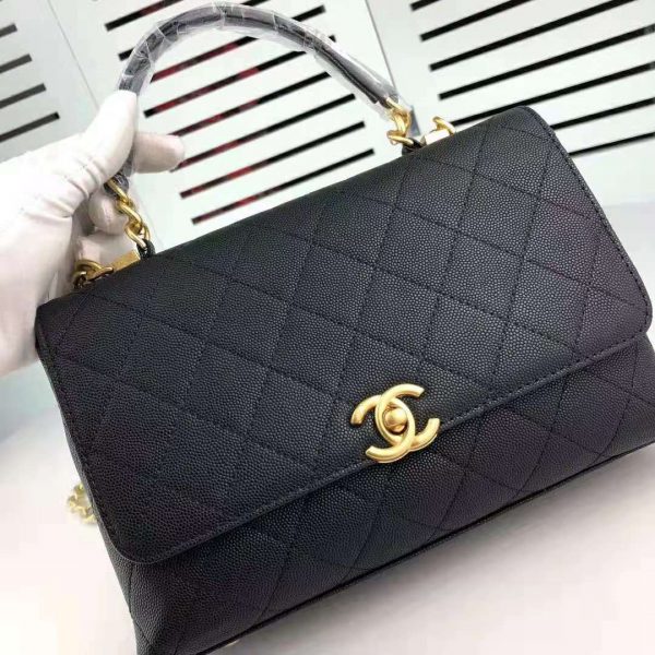 Chanel Women Flap Bag with Top Handle in Calfskin-Black (8)