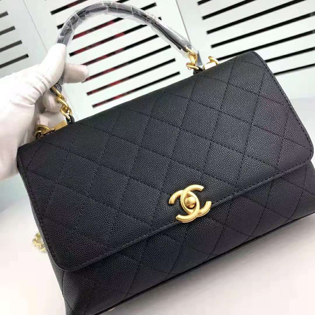 Chanel Women Flap Bag with Top Handle in Calfskin-Black